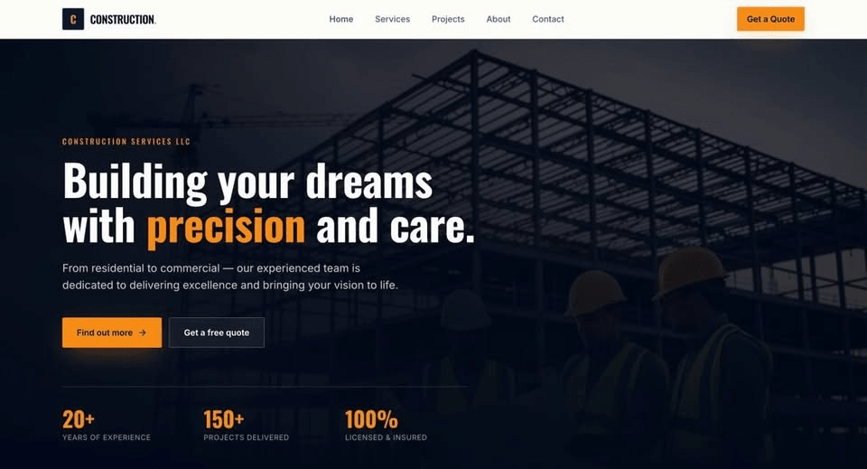 Construction Services LLC website โ built by Webs by Kingz