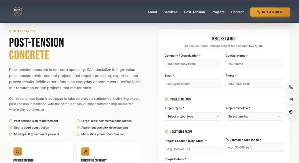 KCS Build Construction โ post-tension concrete website designed and built by Webs by Kingz